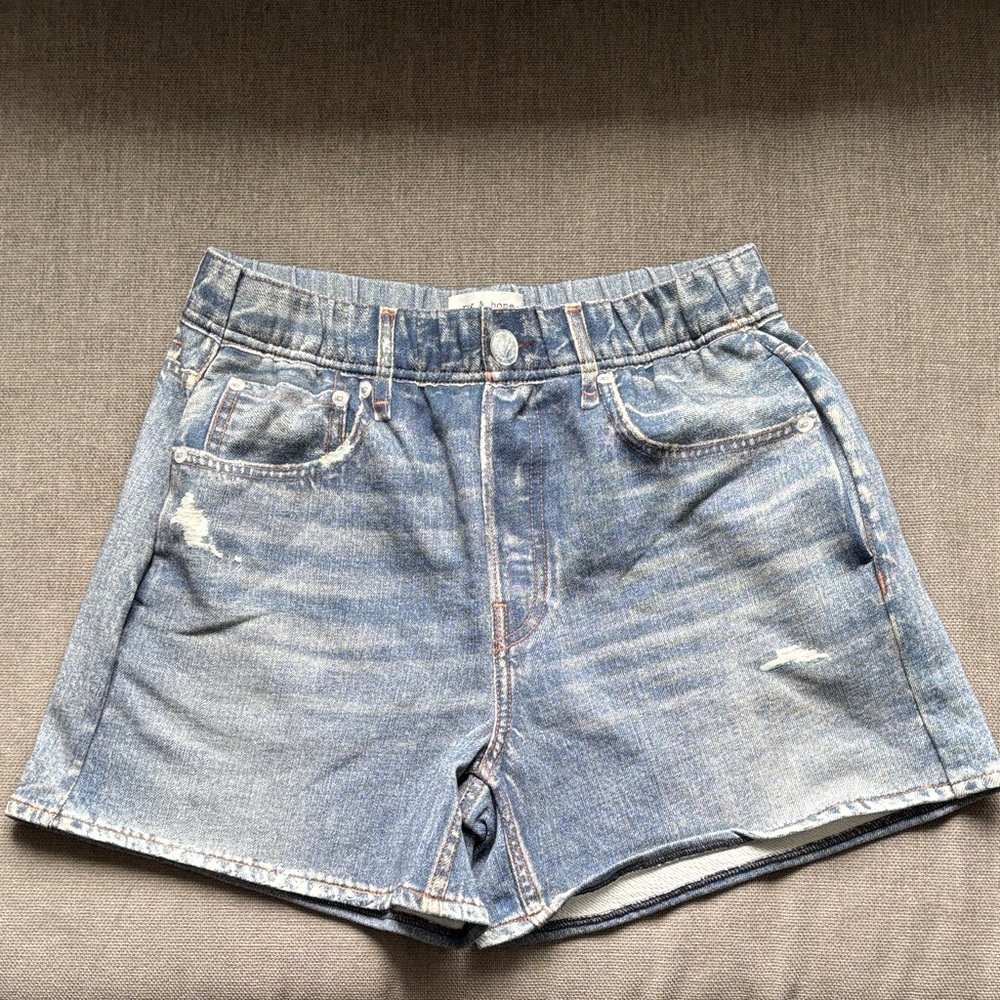 rag & bone Light Blue Distressed Denim Shorts